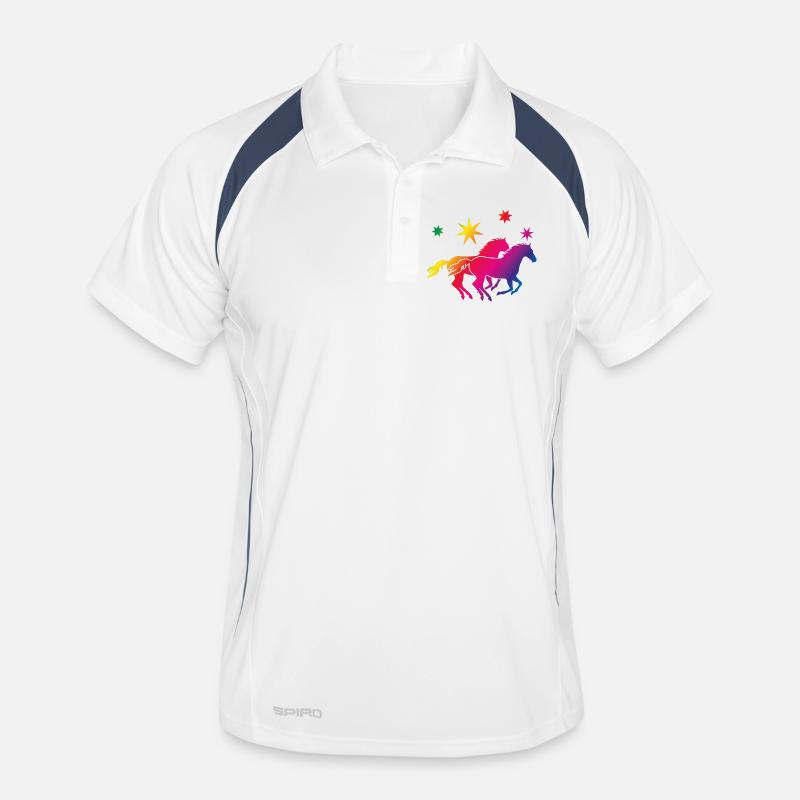 Regenbogenpferde Sternenglanz - Männer Polo atmungsaktiv - Weiß/Navy