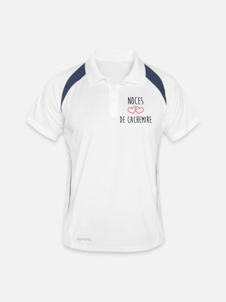 Noces de cachemire 47 ans de mariage - Polo respirant Homme - blanc/marine - Devant