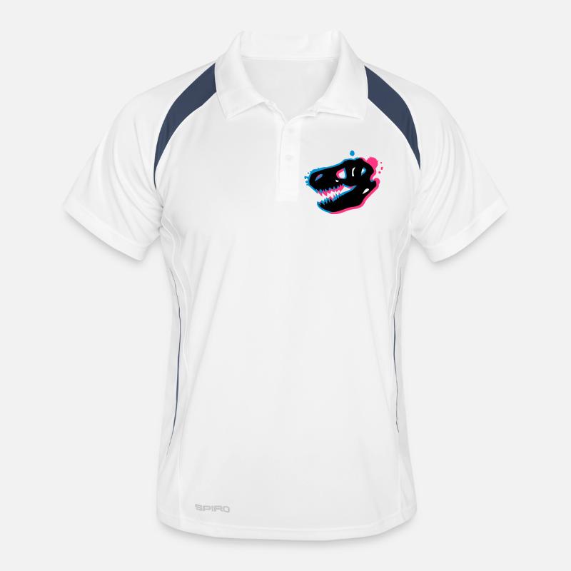 T Rex Schädel 3-D - Männer Polo atmungsaktiv - Weiß/Navy