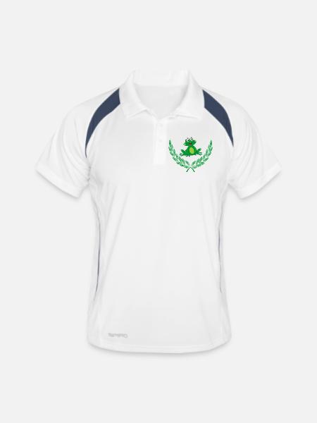 Frosch im grünen Lorbeerkranz – Herzlichen Glückwunsch - Männer Polo atmungsaktiv - Weiß/Navy - Vorne