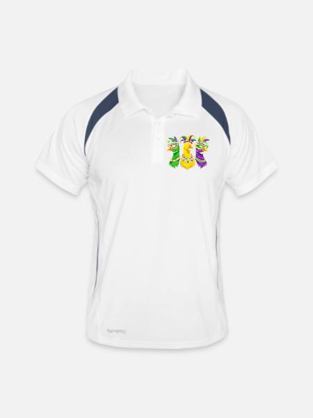 Karnevalstrio der Maskenvögel - Männer Polo atmungsaktiv - Weiß/Navy - Vorne