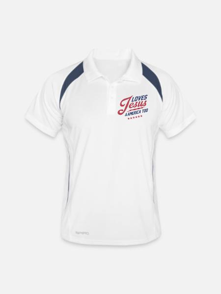 J’aime aussi Jésus et l’Amérique - Polo respirant Homme - blanc/marine - Devant