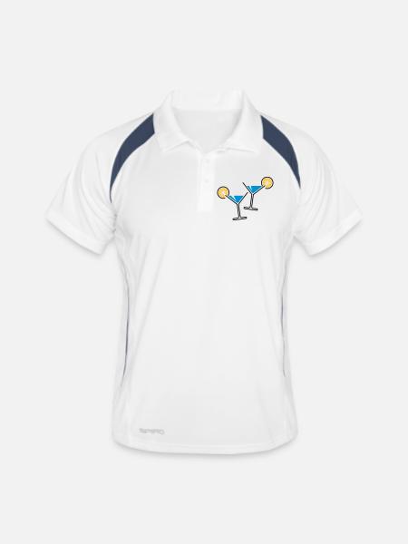 2 Cocktailgläser / Cocktail / Martini + (Hellblau) - Männer Polo atmungsaktiv - Weiß/Navy - Vorne