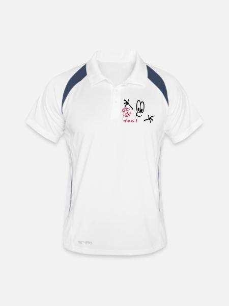 Handball, Comic, Sport - Männer Polo atmungsaktiv - Weiß/Navy - Vorne