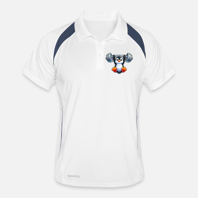 Cute cartoon penguin with dumbbell pull-up head Men's Polo breathable
