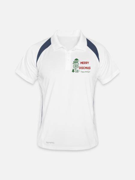 Fröhliche Discmas Frohe Feiertage Disc Golf Korb - Männer Polo atmungsaktiv - Weiß/Navy - Vorne