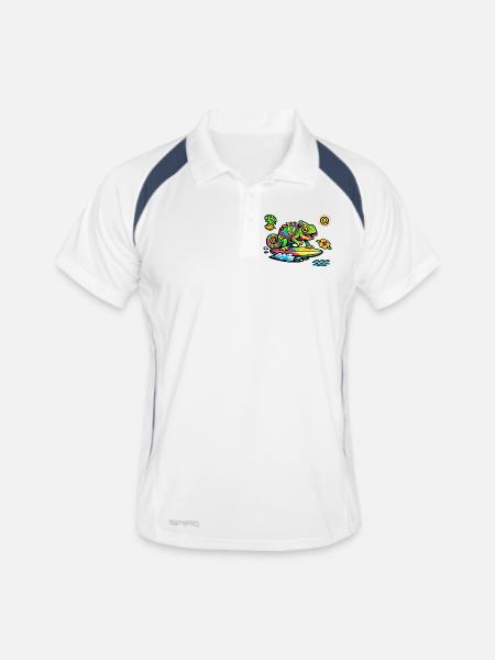 Colorful chameleon surfing art - Men's Polo breathable - white/navy - Front