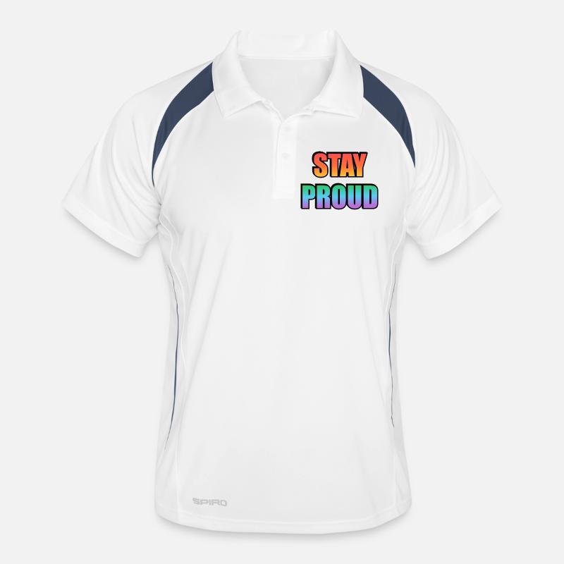 Stay Proud Gradient Text Design - Männer Polo atmungsaktiv - Weiß/Navy