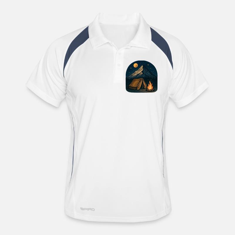 Mountain camping at night with fire Men's Polo breathable