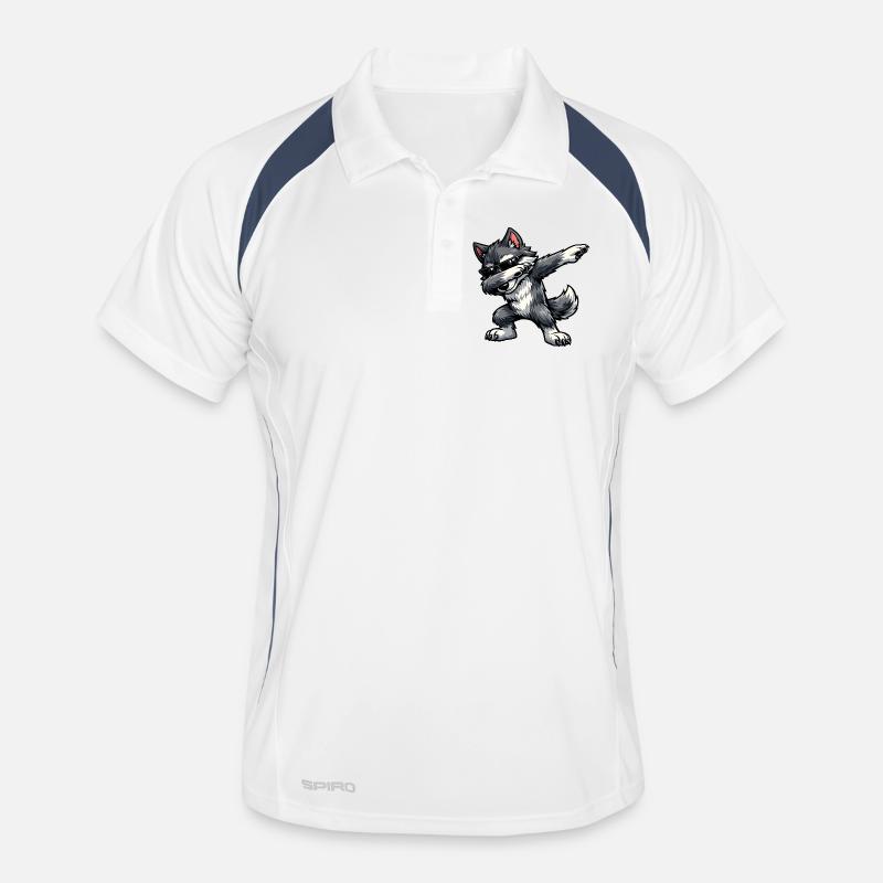 Dabbing Wolf - Männer Polo atmungsaktiv - Weiß/Navy