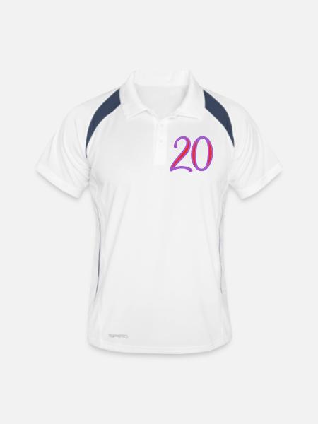 20. 20 ANS. 20e ANNIVERSAIRE. ANNIVERSAIRE 20 ANS. - Polo respirant Homme - blanc/marine - Devant