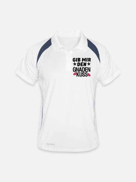 Geschenk Liebe Paar lustig Spruch Kuss - Männer Polo atmungsaktiv - Weiß/Navy - Vorne