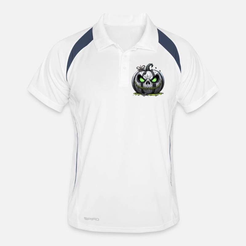 Grim Pumpkin Zombie with Green Eyes Men's Polo breathable
