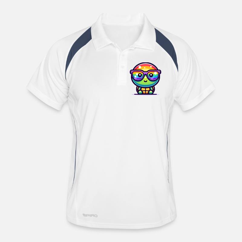 Kawaii Rainbow Turtle with Sunglasses Men's Polo breathable