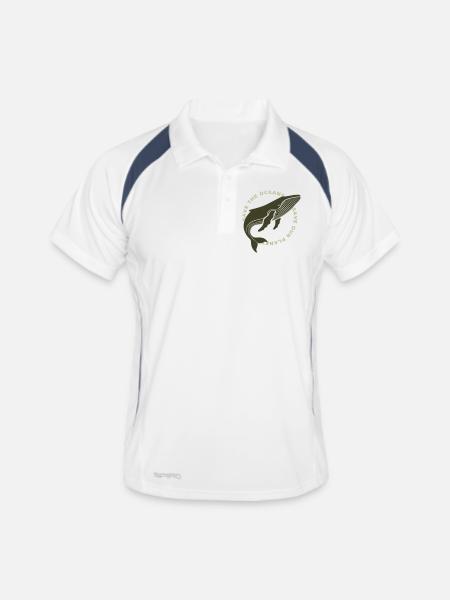 Buckelwal: Save the Whales, Save the Ocean - Männer Polo atmungsaktiv - Weiß/Navy - Vorne