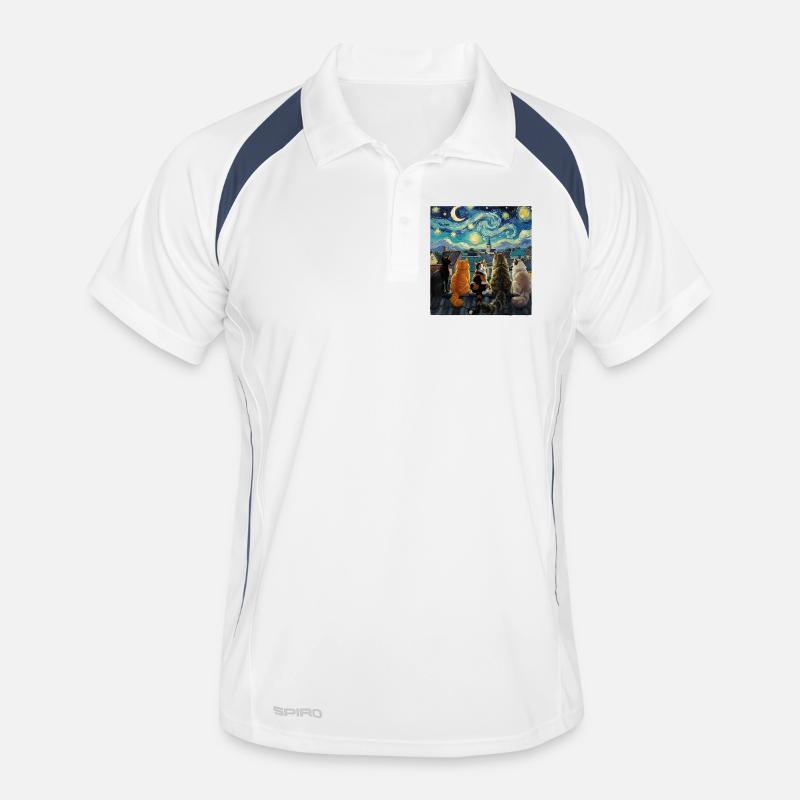 Cat Symphony Over Starry Rooftops Men's Polo breathable