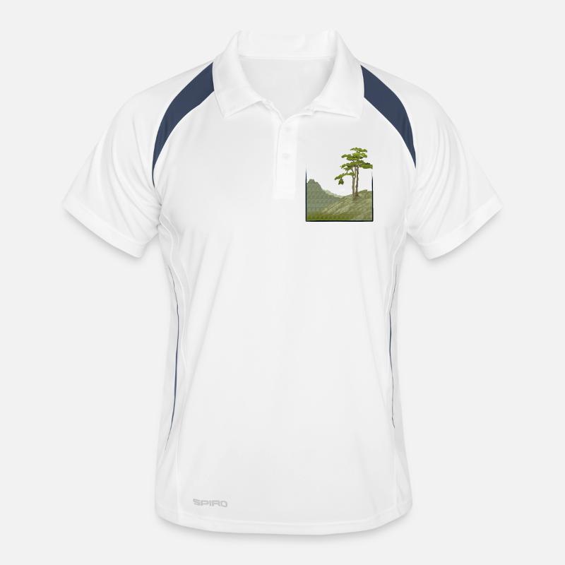 Tree on hill with canvas structure, public domain Men's Polo breathable