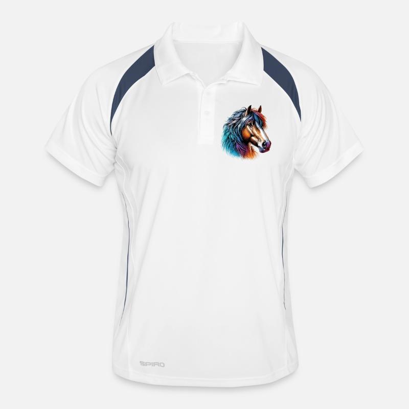 Pferd - Männer Polo atmungsaktiv - Weiß/Navy