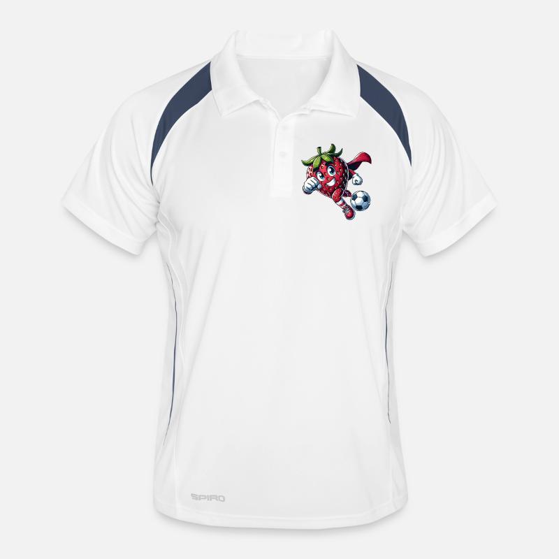 Fußball Erdbeere Superheld Kicker Comic - Männer Polo atmungsaktiv - Weiß/Navy