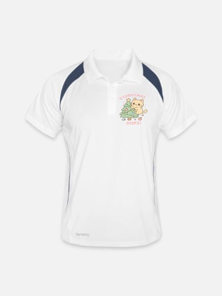 Sapin de Noël chat pastel - Polo respirant Homme - blanc/marine - Devant