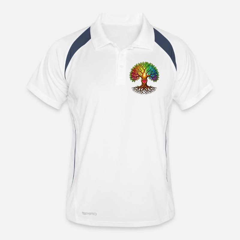 Baumherz Lebensbaum Regenbogen - Männer Polo atmungsaktiv - Weiß/Navy