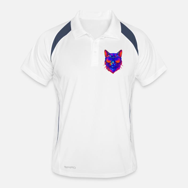 Vibrant Neon Cat with Sunglasses Men's Polo breathable