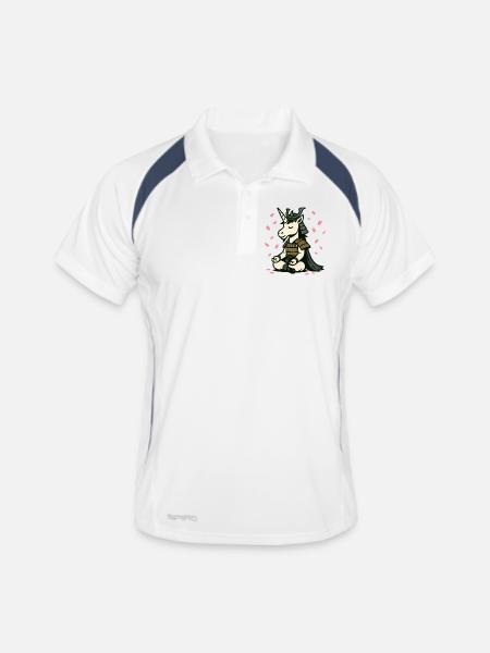 Meditating Samurai Unicorn with Cherry Blossoms - Men's Polo breathable - white/navy - Front