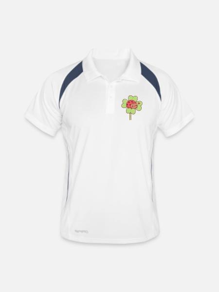 Süßes Little Ladybug auf Lucky Four Leaf Clover - Männer Polo atmungsaktiv - Weiß/Navy - Vorne