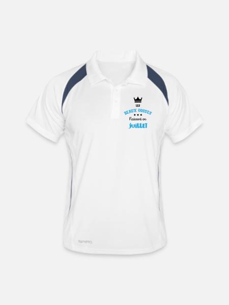 Cadeau naissance bébé garçon Juillet Beaux Gosses - Polo respirant Homme - blanc/marine - Devant