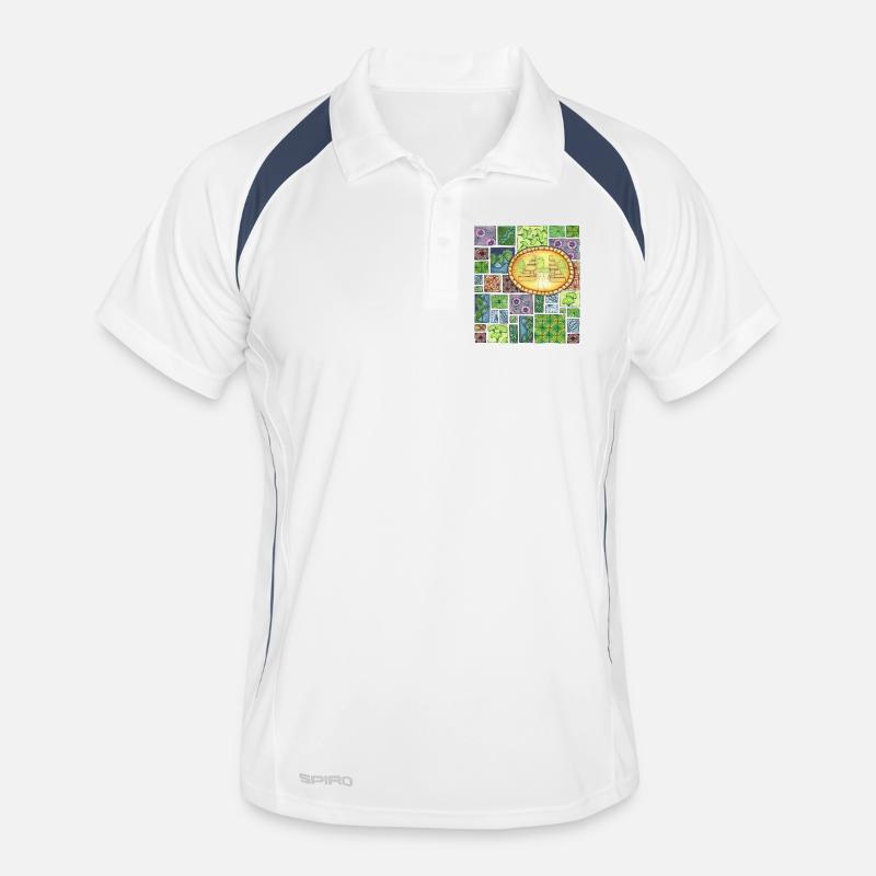 Bali temple on pattern patchwork - Männer Polo atmungsaktiv - Weiß/Navy