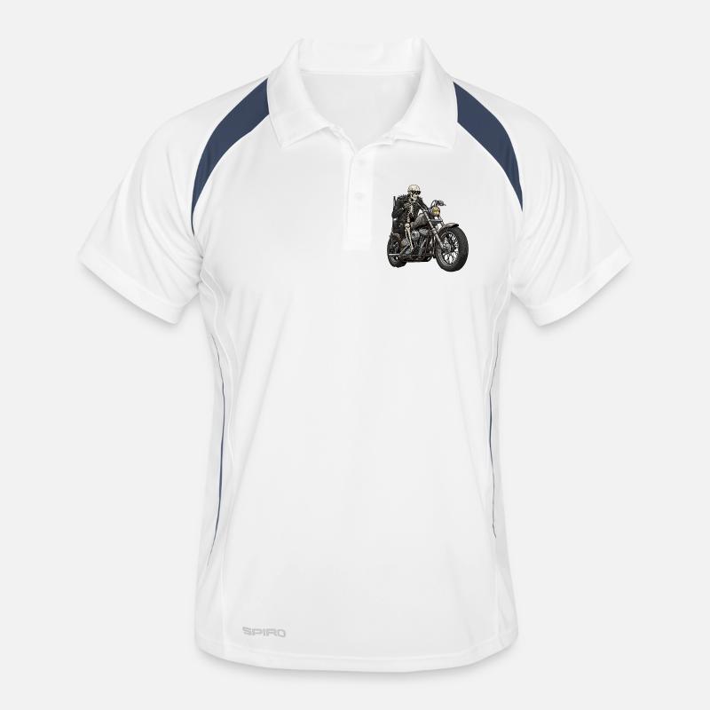 Skeleton Biker on Chopper Motorcycle Retro Men's Polo breathable