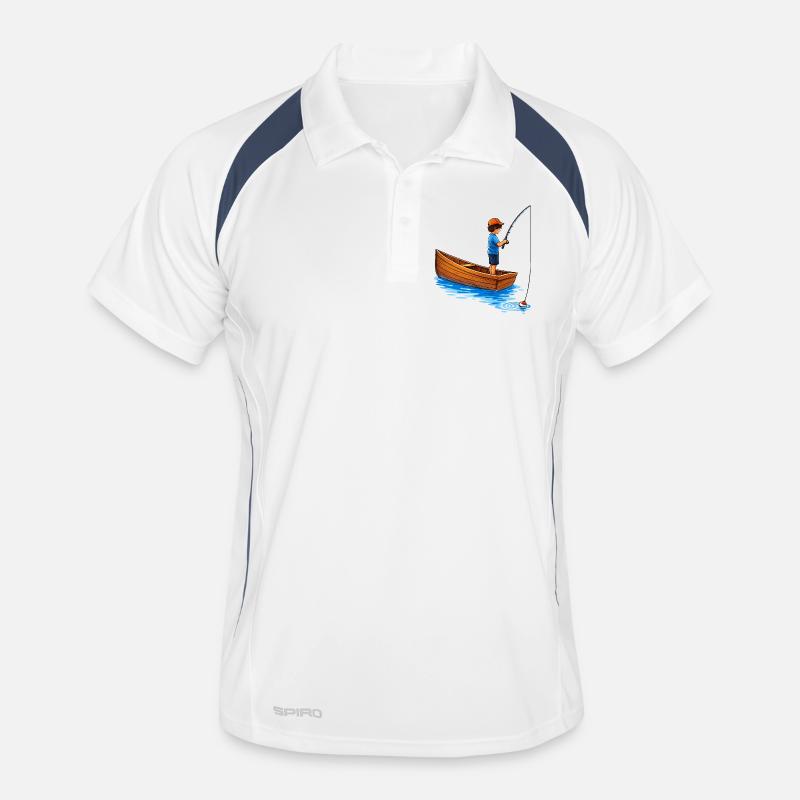 Junge beim Angeln im Boot Illustration  - Männer Polo atmungsaktiv - Weiß/Navy