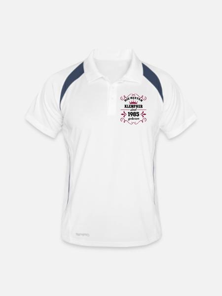 Klempnerin Geburtstag Jahrgang 1985 Kollegin - Männer Polo atmungsaktiv - Weiß/Navy - Vorne