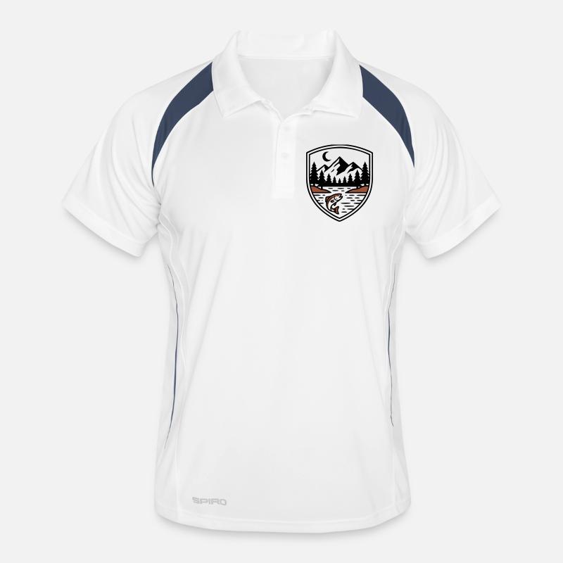 Mountains Forest Fish Shield Logo Men's Polo breathable