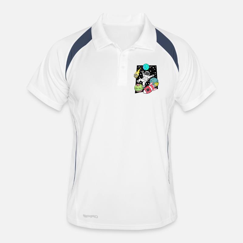 Astronaut boy in space with rockets Men's Polo breathable