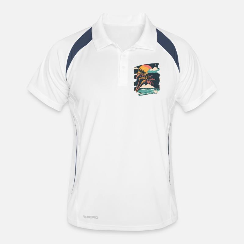 Plage Palmiers Coucher de soleil Été Polo respirant Homme