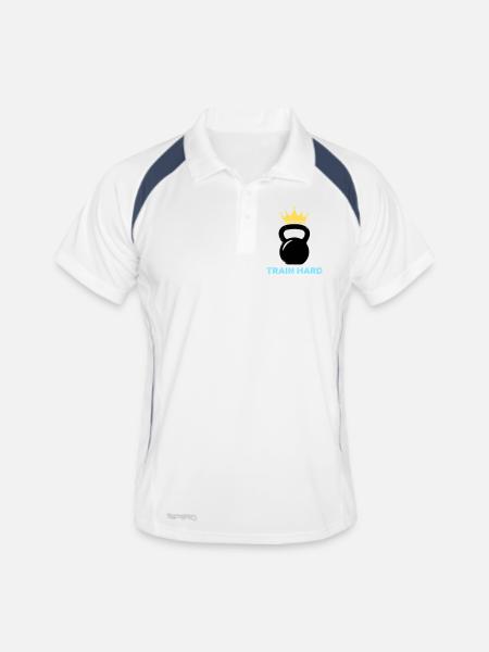 Entraînement à couronne avec kettlebell - Polo respirant Homme - blanc/marine - Devant