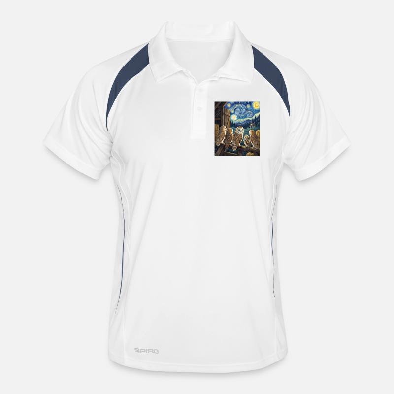 Starry Night Barn Owls Van Gogh Art Men's Polo breathable