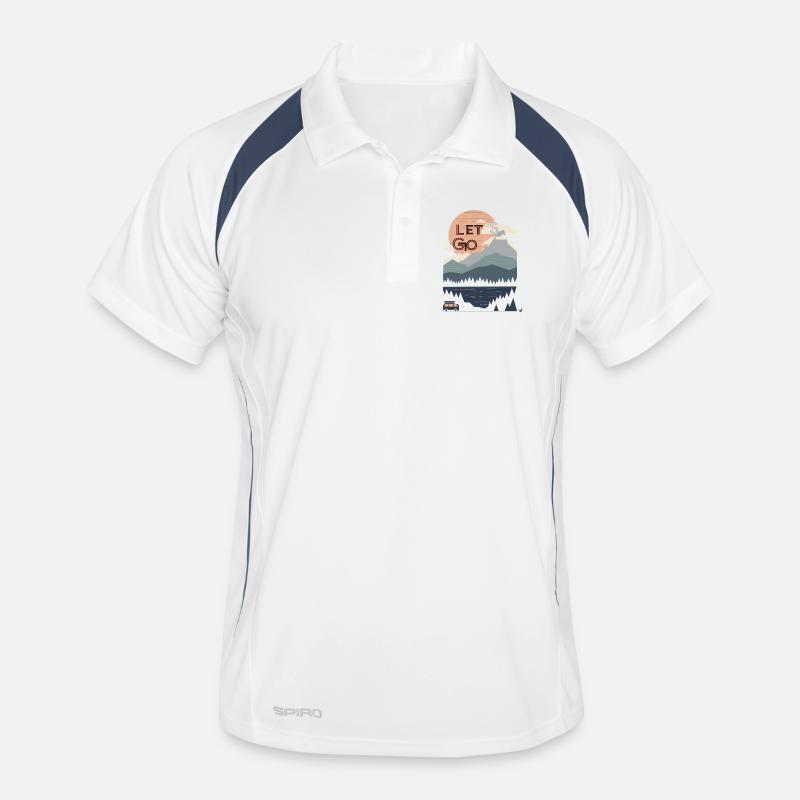 Sun, mountains, forest, lake and bus Lets go Men's Polo breathable