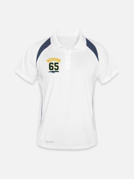 Berlin Wedding Graffiti 65 -Urban Streetwear - Männer Polo atmungsaktiv - Weiß/Navy - Vorne