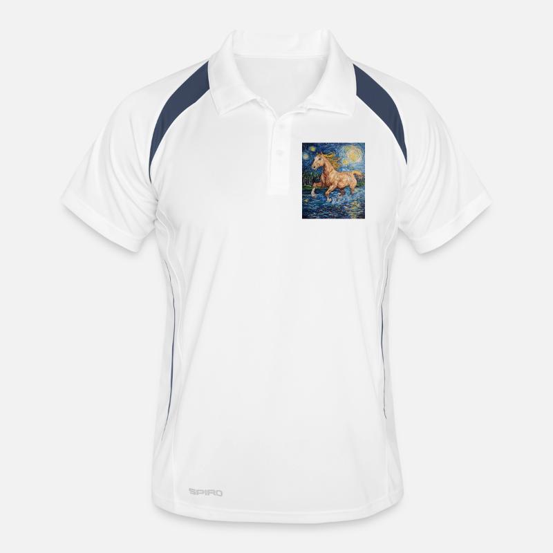 Cheval Chevaux Cavalier Style Van Gogh Nuit étoilée Polo respirant Homme
