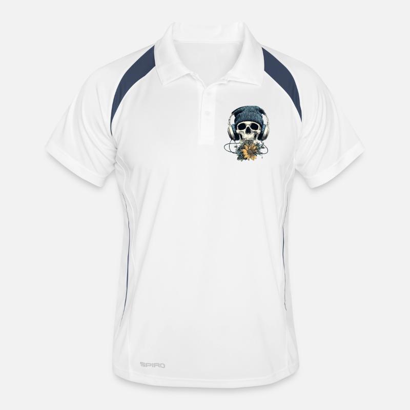 Crâne avec casque et fleurs Polo respirant Homme