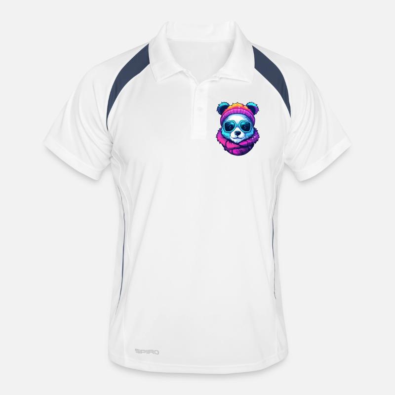 Neon-Regenbogenbär-Straßenstil mit Sonnenbrille - Männer Polo atmungsaktiv - Weiß/Navy