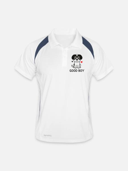 Good Boy – Süßes Hunde Motiv - Männer Polo atmungsaktiv - Weiß/Navy - Vorne