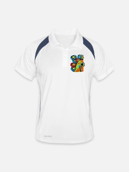 Portugal Küste - Männer Polo atmungsaktiv - Weiß/Navy - Vorne