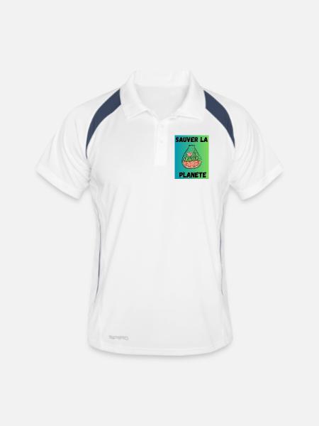PRINTEMPS. JARDINAGE. RETRAITE. PRINTEMPS. JARDIN. - Polo respirant Homme - blanc/marine - Devant