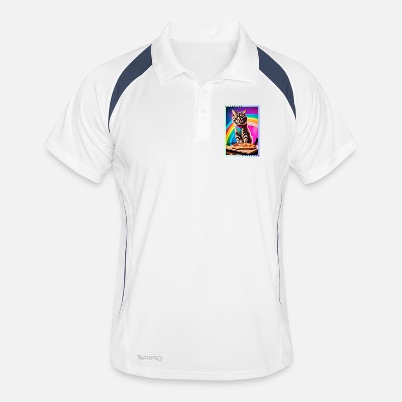 Rainbow cat with pizza Men's Polo breathable