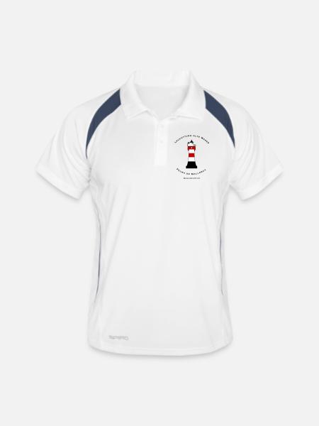 Leuchtturm Roter Sand - Nordsee Ostsee AI KI   - Männer Polo atmungsaktiv - Weiß/Navy - Vorne
