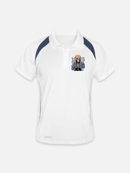 Skeleton with Hoodie - Männer Polo atmungsaktiv - Weiß/Navy - Vorne