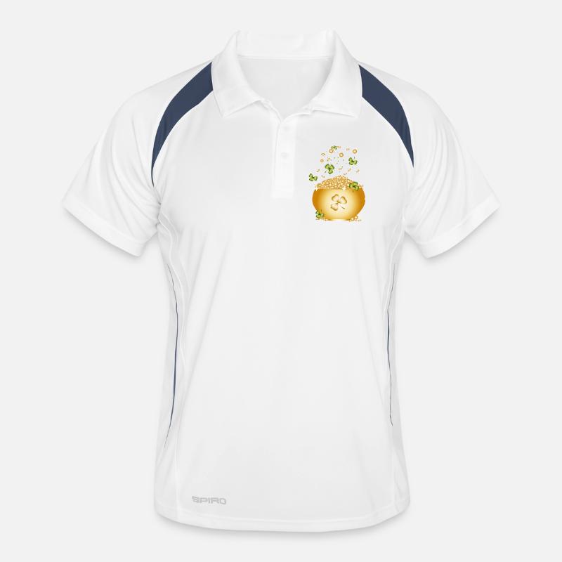 Goldener Topf mit Goldmünzen und Kleeblättern Männer Polo atmungsaktiv